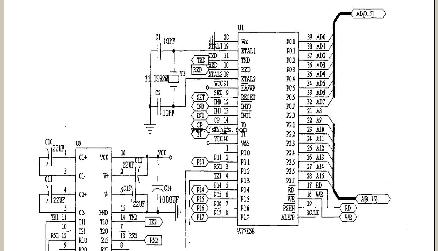 图4-11    W77E58与计算机的串行接口电路